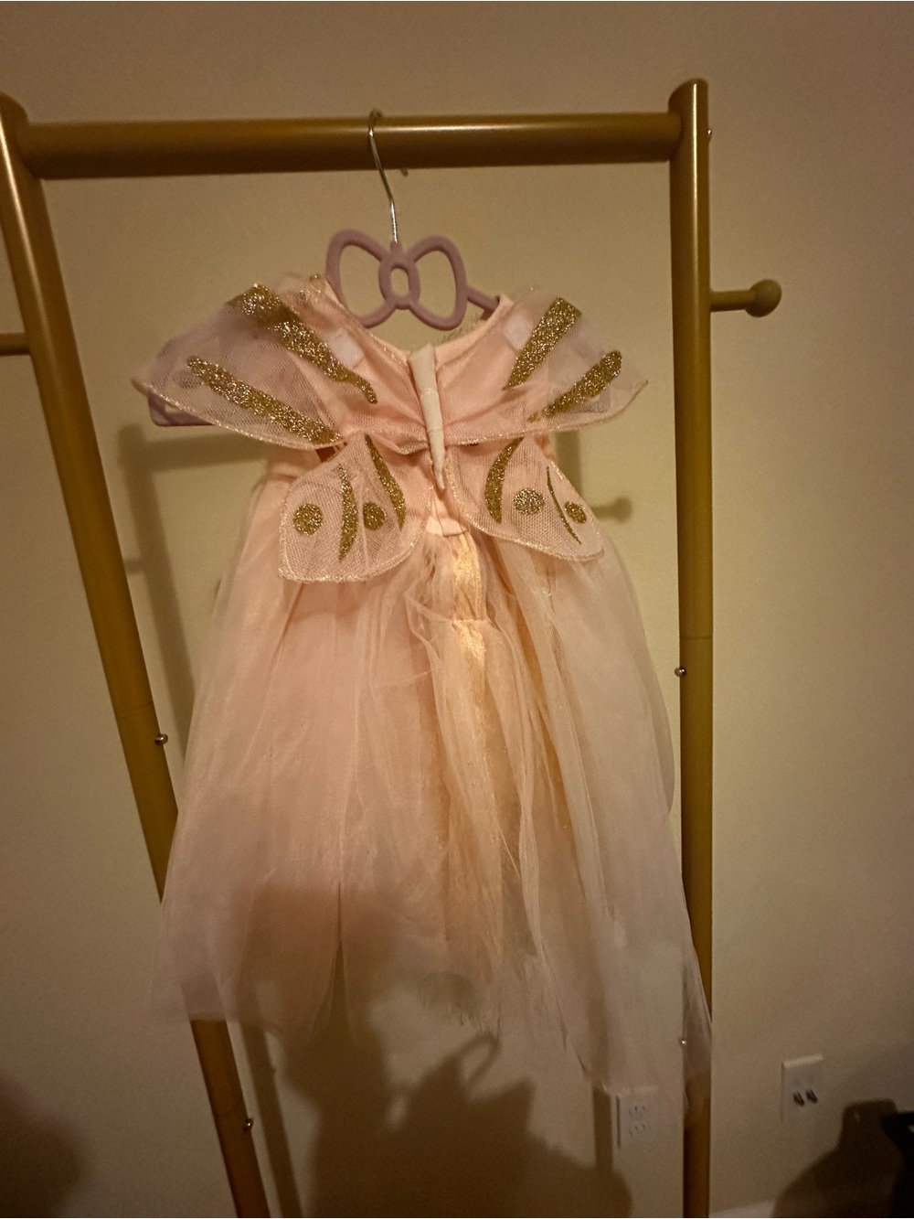 Pottery Barn Kids Pink Tulle Butterfly Costume with Gold Glitter Wings